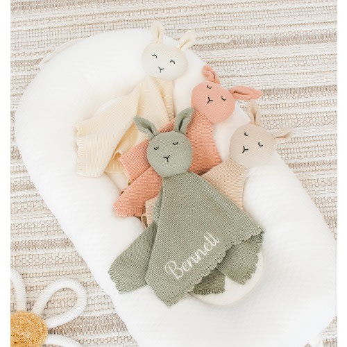 Newborn security blanket with animal for newborn, Embroidered name, Newborn Babies Security Blankets Knitted, Baby shower gift.