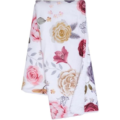 Lambs & Ivy Secret Garden Ultra-Soft Fleece/Minky Floral Baby Blanket