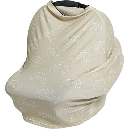 J.L. Childress 4-in-1 Car Seat Cover for Babies - Multi-Use, Stretchy Car Seat Canopy and Privacy Cover - Breastfeeding Nursing Cover - Gender Neutral - Beige Dot Rainbow