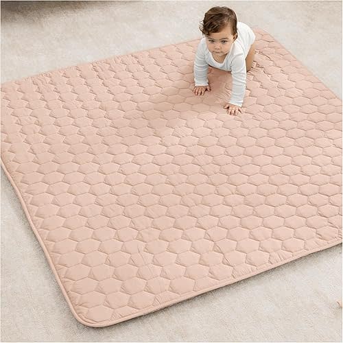 Comfy Cubs Square Kids Play Mat - 56 x 56 inches Soft Quilted Baby Floor Mat with Non-Slip Bottom - Plush Design for Toddlers' Playtime and Relaxation - Comfortable and Durable - Blush