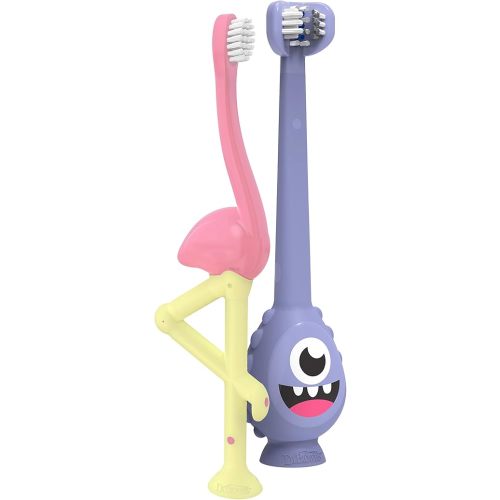 Dr. Brown's ToothScrubber Toddler Toothbrush, Monster and Flamingo, 2-Pack