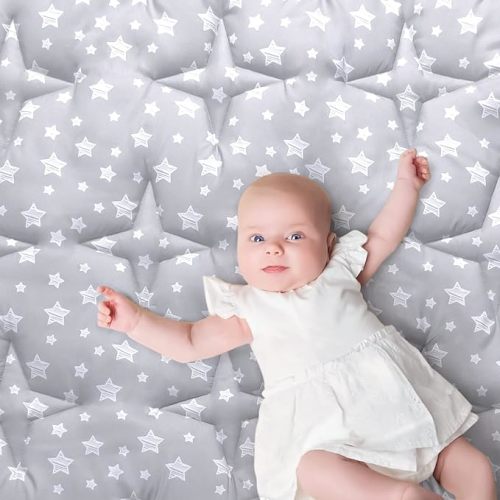 Baby Play Mat 50" X 50" Playpen Mat Fit for TODALE and Dripex Baby Playpen, One-Piece Crawling Mat Non Slip Cushioned Baby Playmat for Floor 50x50 Inches, Grey with Star - Grey Star