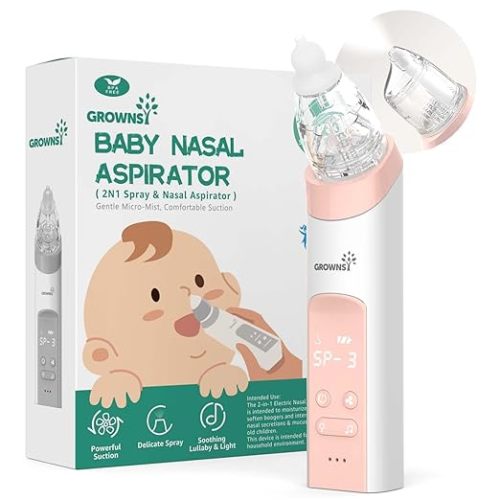 Nasal Aspirator for Baby, 2-in-1 Electric Nose Spray & Suction, Baby Nose Sucker with Powerful Suction, Music and Light Soothing Function, Pink