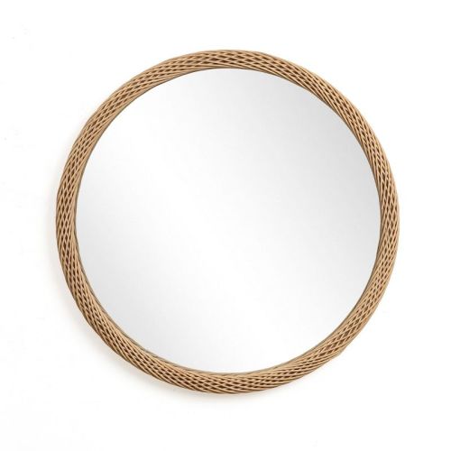 LuxenHome Bamboo Frame Round Accent and Vanity Wall Mirror Brown