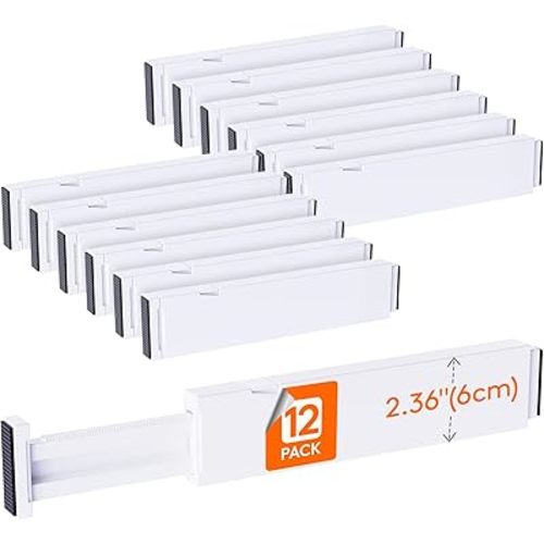 Lifewit 12 Pack Kitchen Drawer Dividers 2.36" High, 11"-17" Adjustable Drawer Organizer for Utensils/Clothes/Makeup, Plastic Expandable Separators in Dresser/Bedroom/Bathroom/Office Storage