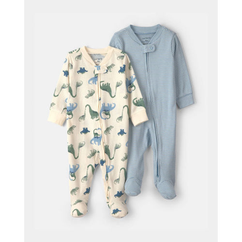 Baby Boy 2-Pack Snug Fit Sleepers Stripe and Dino - Blue | Carter’s Oshkosh Canada