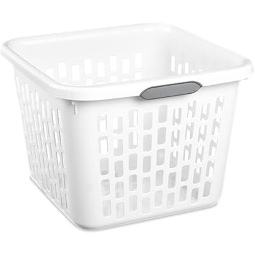 1.5 Bushel Square Plastic Laundry Basket, BPA-Free, White - 2 Comfort Grip Handles, Sturdy & Stackable, for Bedroom, Bathroom & Laundry Room