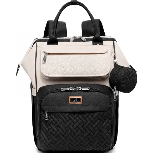 BabbleRoo Diaper Bag Backpack, Multifunction Nappy Changing Bag with Changing Pad, Stroller Straps & Pacifier Case, Unisex Stylish Travel Back Pack for Moms & Dads – Apricot & Black