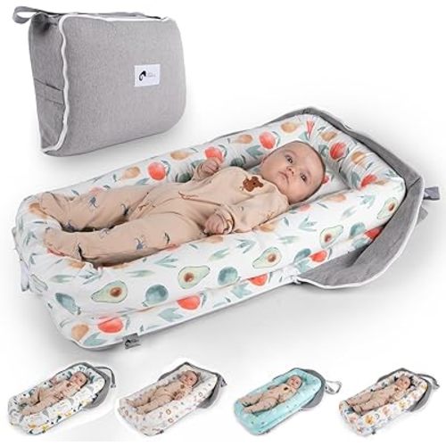 Joyful Journeys Baby Lounger - 2 in 1 Infant Lounger Baby Nest/Diaper Organizer - 100% Cotton Baby Lounger Pillow - Portable Baby Lounger Travel Bed - Newborn Essential - 0-18 Months (Green Avocado)