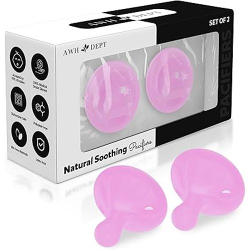 Comfortable Pacifiers 6-18 Months and Pacifiers 0-3 Months - Baby Girl Newborn Essentials Pacii - Natural Breastfeeding Essentials (2 Pack) (Pink)