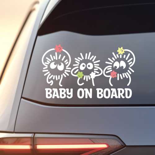 Anime Ghibli Inspired Spirited Away Soot Sprites Baby on Board Vinyl Car Window Waterproof Decal Sticker for Parents, Unique Baby Gift