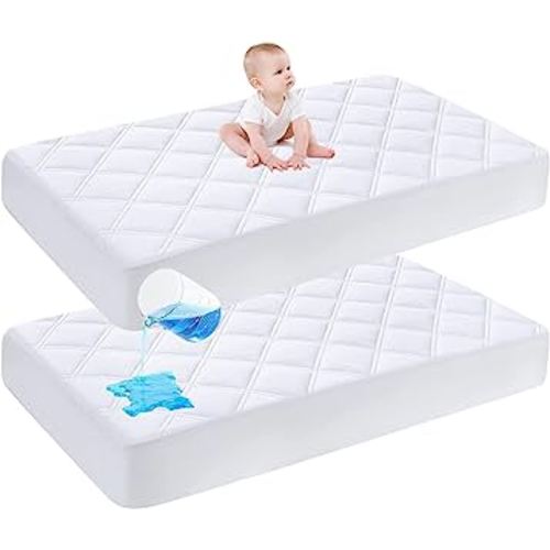Cute Castle Baby Waterproof Crib Mattress Protector, 27x39 Inch (Pack of 2), White
