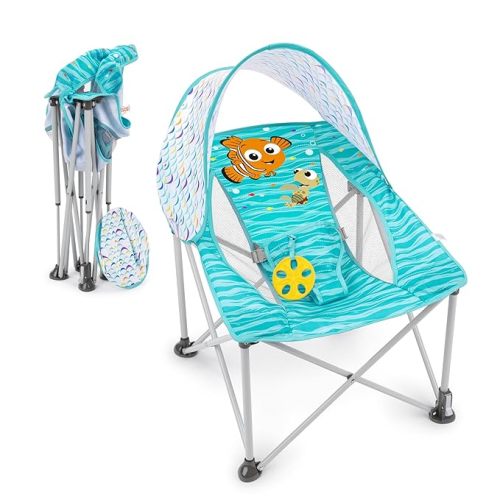 Bright Starts Disney Finding Nemo Pop 'N Chill Travel Seat, Indoor/Outdoor Use, Infant Seat with UPF 50+ Canopy, Blue, Ages 0-6 Months
