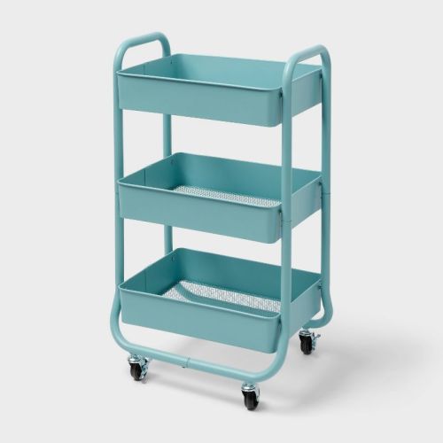 3 Tier Metal Utility Cart White - Brightroom™: Rolling Storage Trolley with Wheels, Powder-Coated Steel, 31.3" Height