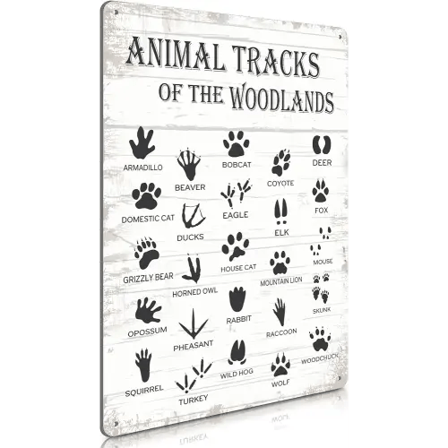 8 x 12 Inch Animal Tracks Field Guide Sign Nursery Metal Tin Sign Rustic Animal Tracks Farmhouse Decor Gifts Country Woodland Theme House Wall Cabin Metal for Baby Boys Home Bedroom Decor