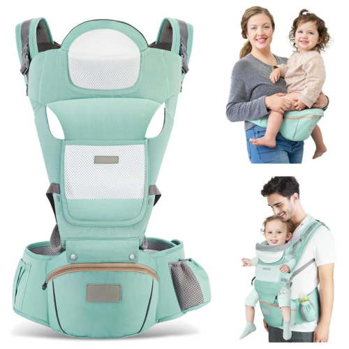 OTDLIGHT Baby Carrier with Hip Seat, Ergonomic M Position 6 in 1 Baby Wraps Carrier Adjustable Holder Newborn to Toddler with Head Support and Breathable Mesh Green