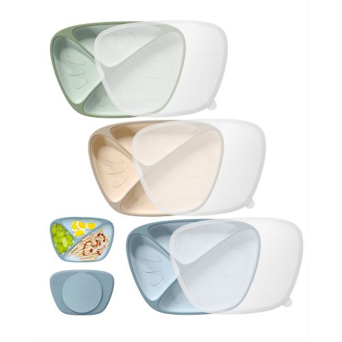 Baby Suction Plates with Lids 3 Pack, Food Grade Silicone Divided Plates for Toddlers Dinner Plate with Cover BPA Free Toddlers Dishes for Baby Feeding, Deeper Design & Dishwasher Safe