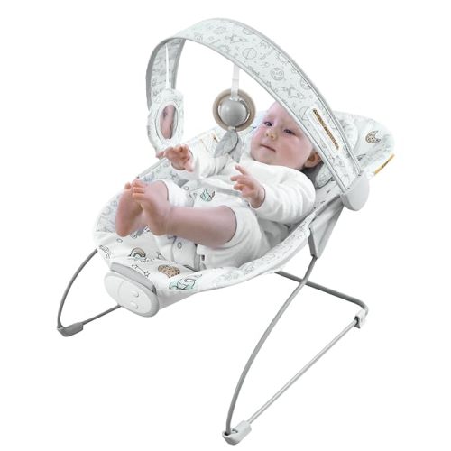 Portable Baby Bouncer Seat with 8 Melodies, 3 Vibration Levels & Adjustable Volume, Foldable Infant Bouncer Rocker with Safety Harness for Baby 0-6 Months, Indoor & Outdoor Use BR2401