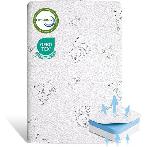 Pack and Play Mattress Pad, 38" x 26" Gel Memory Foam Pack N Play Mattresses with Ultra-Soft Jacquard Cover, Portable Dual-Sided Baby Mattress for Pack n Play, Breathable, Machine Washable