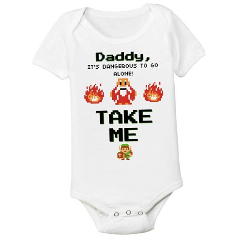 Link Daddy Dad Funny Old School Gamer Fathers Day Gift Baby Bodysuit 3-6 Month Onesie Nerd Parents Infant Shirt Dangerous to go Alone ZELD36SS