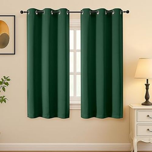Simplebrand Ever Green Room Darkening Curtains for Bedroom 63 Inch Length 2 Panels Set, Thermal Insulated Energy Saving Curtains for Kids Room, Grommet Solid Nursery Window Treatment Drapes, W40 x L63