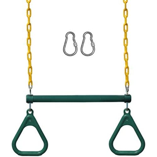 Jungle Gym Kingdom 18" Trapeze Swing Bar Rings 48" Heavy Duty Chain Swing Set Accessories & Locking Carabiners (Green)