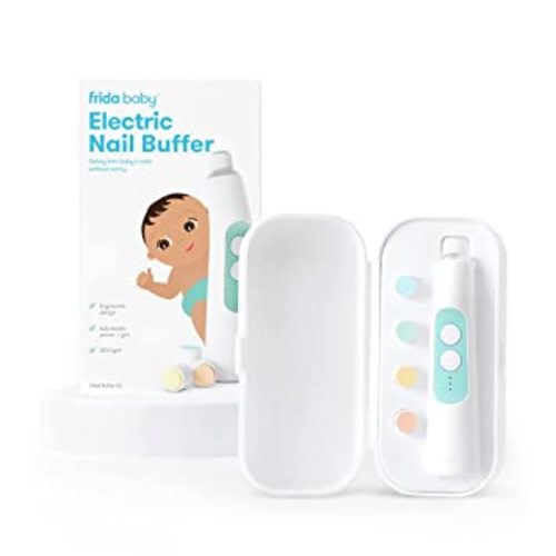 Frida Baby Electric Nail Buffer | Safe + Easy Baby Nail File, Baby Nail Clippers + Nail Trimmer Kit for Newborn, Toddler, or Children's Fingernails/Toenails, 4 Buffer Pads, LED Light, Storage Case