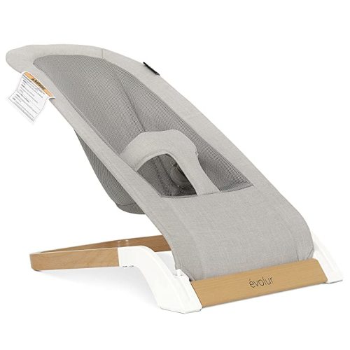 Evolur Koko Portable Infant Bouncer in Grey, Breathable Fabric, Removable Seat Cover, Easy to Clean Baby Bouncer - Gray