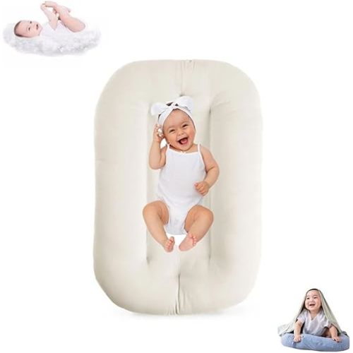 Baby Lounger for Infants Babies 0-12 Months, Bionic Organic Lounger, Soft Cotton Breathable Infant Floor Seats & Loungers for Newborn Baby Shower Gifts (White)