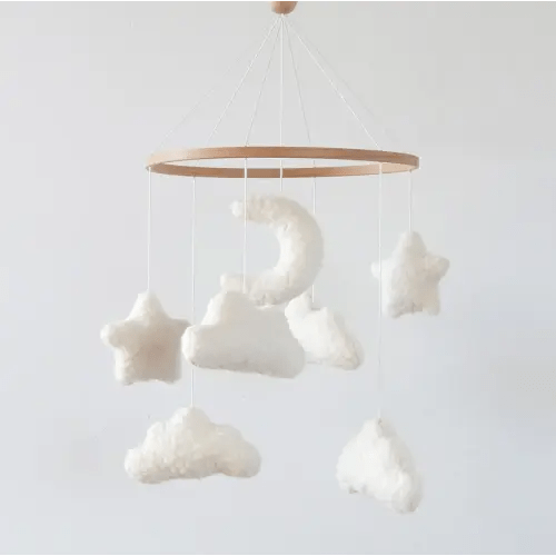 Cloud Crib Mobile Cloud Baby Mobile for Crib Neutral Boho Moon and Clouds Mobile Neutral Nursery Décor Boucle Mobile