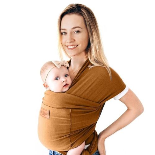 Premium Cotton Baby Wrap Carrier with Front Pocket Newborn to Toddler One Size Fits All Newborn Ultra Soft Baby Carrier wrap by Max&So - Caramel