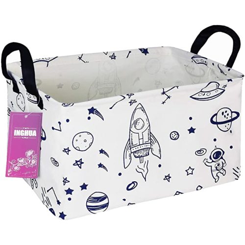 Rectangular Storage Basket Fabric Organizer Bin for Toys,Books,Clothes,Gifts,Pets-Perfect for Home,Office,Nursery,Dorm,Shelf(Rec Spaceships)