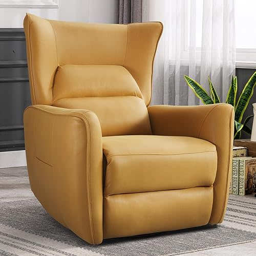 INZOY Power Swivel Rocker Recliner Glider, Oversize Electric Swivel Rocker Recliners with Highly Enveloping Backrest, Nursery Rocking Recliner Chair Leathaire Reclining Sofa for Living Room, Yellow