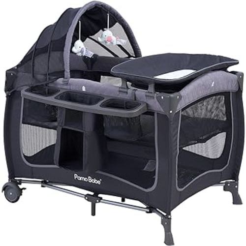 Pamo Babe Portable Baby Nursery Center Play Yard with Wheels(Grey)