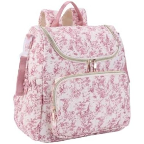 Lushandy Quilted Diaper Bag Backpack, Compact Floral Diaper Backpack Purse with Stroller Straps Baby Travel Hospital Bag