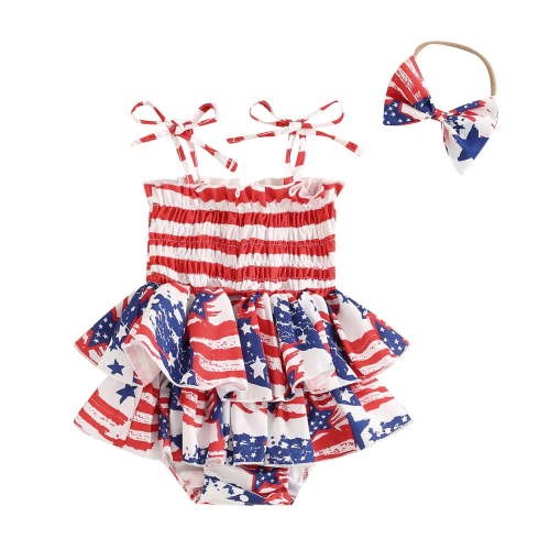 Povozer 4th Of July Outfits for Kids Baby 4th Of July Outfit Girl Usa Bubble Romper Smocked Dress My First Forth Of July baby girl Outfits for 0-3 Months,Red