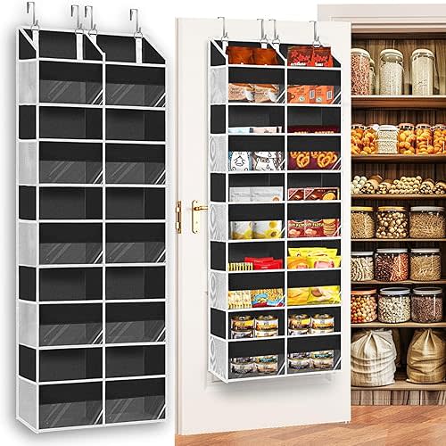 Over The Door Organizer 5 Tiers, Extra Large Behind Door Storage of 10 Compartments, 80 lbs Weight Capacity Hanging Storage Organizer with Clear Window Kids Toys, Shoes, Diapers, Room Storage