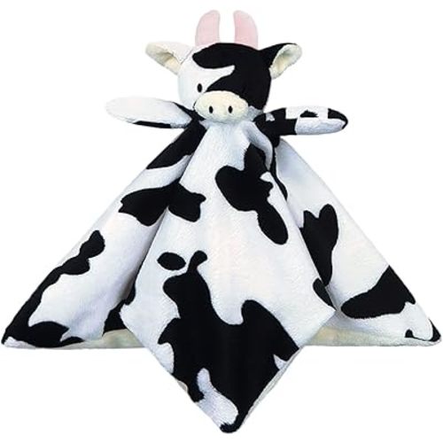 Baby Cow Soft Stuffed Animal Security Blanket, Plush Cow Character Lovey Blanket, Baby Shower/Nursery Gift, Cuddly Newborn, Infant, Toddler Snuggle Blankie for Girls Boys, 13" (Pink Horns)