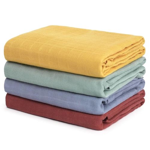 Muslin Swaddle Blankets, Large Receiving Blankets for Boys and Girls, 4-Pack Soft and Breathable Swaddle Wrap for Newborn, 47 x 47 inches (Sunset Series)
