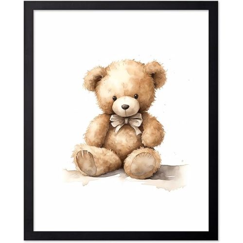 Poster Master Plush Teddy Bear Poster - Cute Baby Bear Print - Bear Art - Plushie Art - Gift for Boys, Girls & Parents - Minimal Wall Decor for Nursery, Kid's Room or Bedroom, 8x10 Black Framed