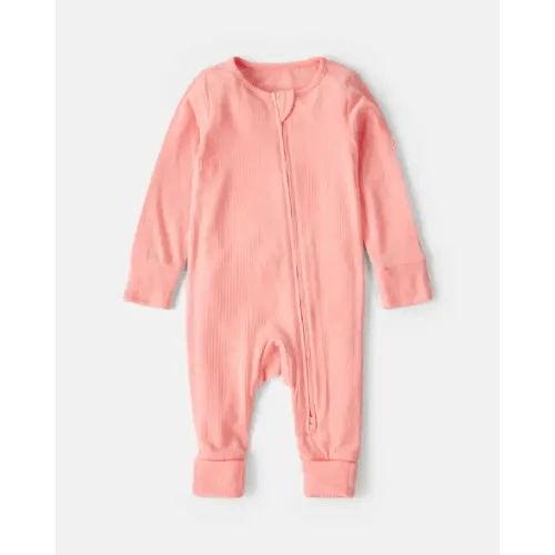 Baby Girl PurelySoft™ 2-Way Zip Sleep & Play Pajamas - Coral | Carter's