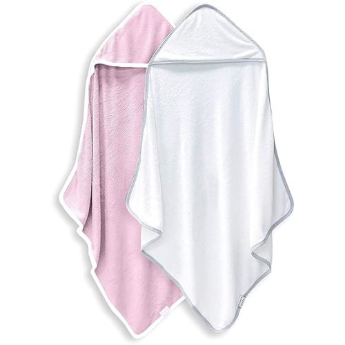 2 Pack Baby Bath Towel - Rayon Made from Bamboo, Ultra Absorbent - Ultra Soft Hooded Towels for Kids - X Large Size for 0-7 Yrs (White and Pink, 37.5 x 37.5 Inch)