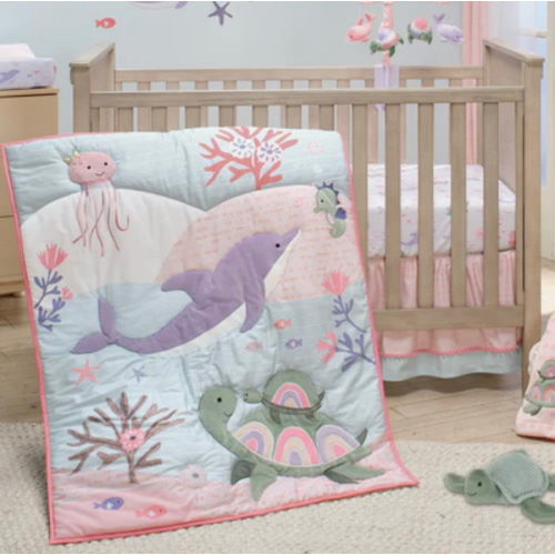Sea Dreams 3-Piece Dolphin/Turtle Nautical Baby Crib Bedding Set – Lambs & Ivy