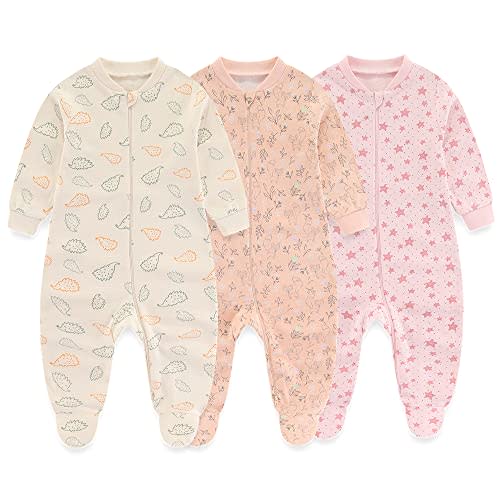 MAMIMAKA Newborn Baby 2-way Zipper Romper Cotton One-piece Jumsuit 3-pack, 0-24 Months