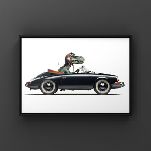 Mounted Canvas 16x20: Dino Driving Vintage Porsche in BLACK