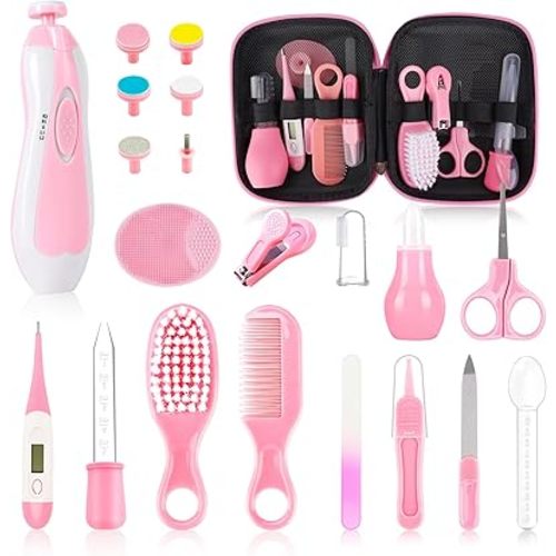 Baby Healthcare and Grooming Kit,21 in 1 Baby Electric Nail Trimmer Set, Baby Grooming Kit,Newborn Nursery Health Care Set,Infant Comb,for Newborn Infant Toddler Kids (Pink)