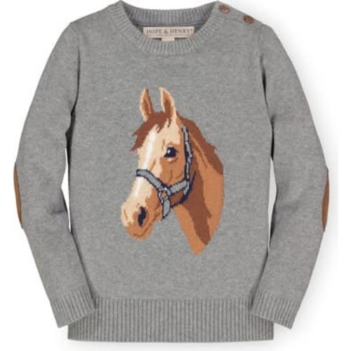 Baby Girls' Organic Horse Intarsia Sweater, Infant, 6-12M