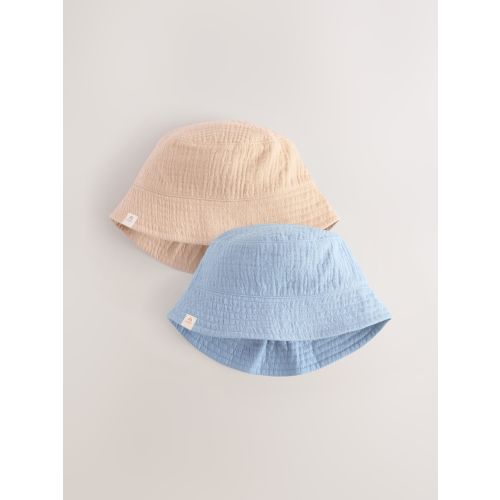 Blue/Brown 100% Cotton Baby Bucket Hats 2 Pack (0mths-2yrs)