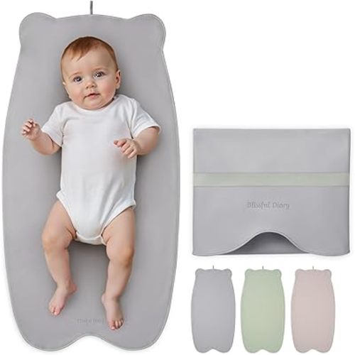 Blissful Diary Vegan Leather Portable Changing Pad, Wipeable & Waterproof Baby Change Mat in Diaper Bag, Travel Essential & Registry Gift, Light Gray