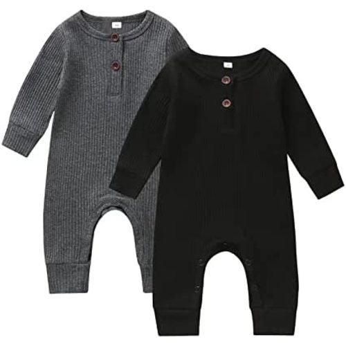 Infant Baby Boy Girl 2 Pack Solid Romper Ribbed Knit Short Long Sleeve One Piece Jumpsuit Clothes